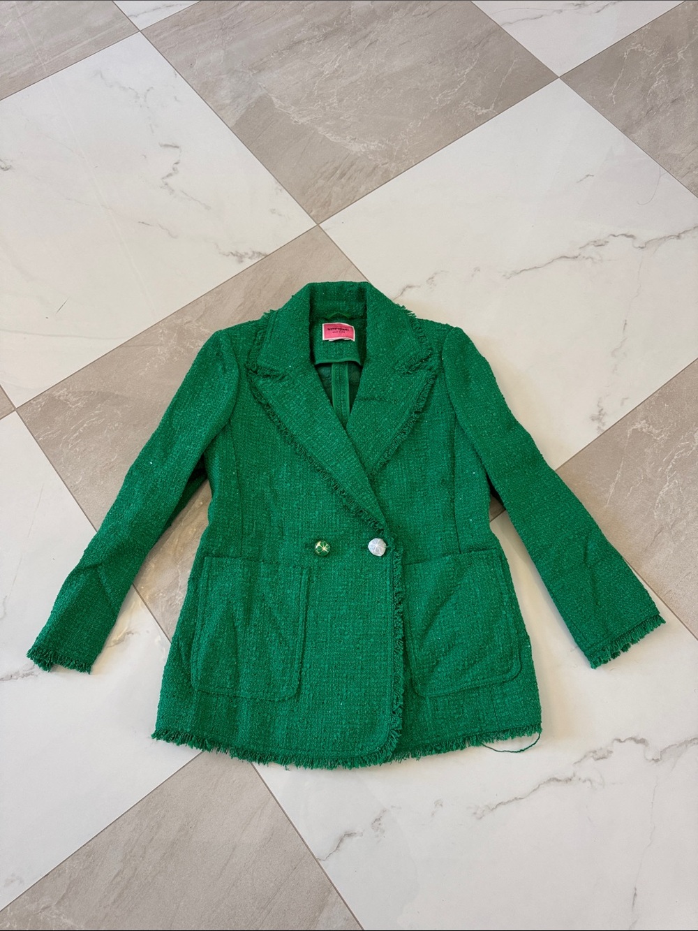 kate spade Green Frayed Edge Tweed Blazer Jacket